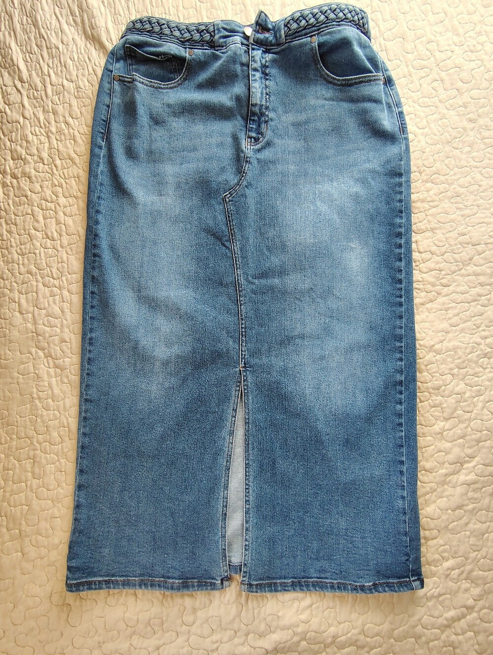 Farmers Market Medium Wash Denim Maxi Skirt W/ Front Slit Size 14